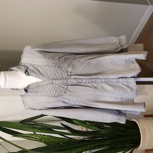 Vintage America Blues Shirt Button Down Peggy Pleated Light Gray Sz M